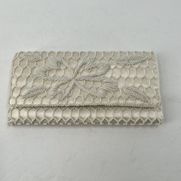 VTG Hoag Stunning Satin Beaded Evening Clutch Purse Wedding Holiday Classy Party - Picture 5 of 16